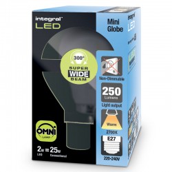 E27 Mini Globe Glas 250Lm 2 Watt (25W) 2700K