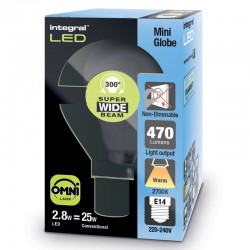 E14 Mini Globe Glas 250Lm 2,8 Watt (25W) 2700K