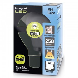 B22 Mini Globe Glas 250Lm 2Watt (25W) 2700K