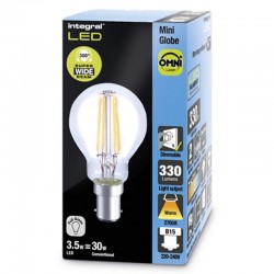 B15 Mini Globe Glas 330Lm 3,5 Watt (30W) 2700K Dæmpbar