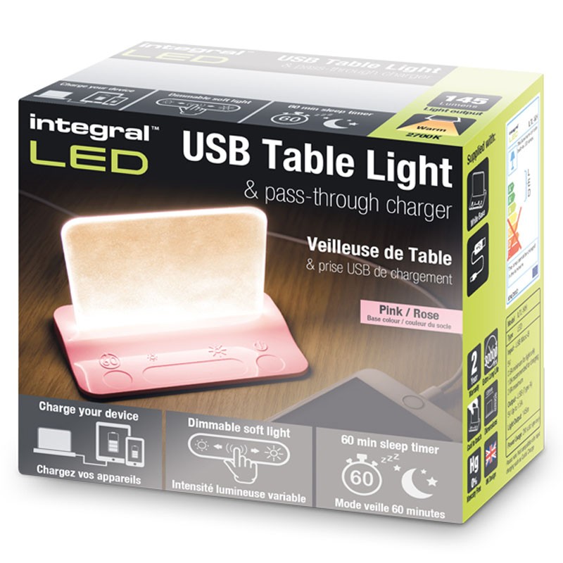 Natlampe 145Lm 2 Watt 2700K USB lader Pink Dæmpbar