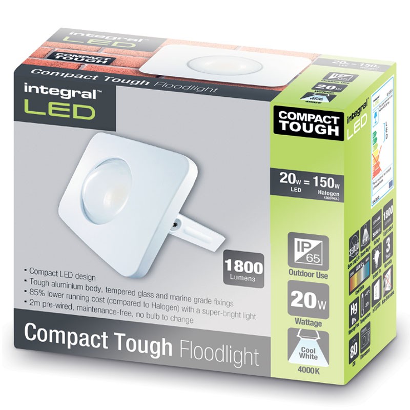 Compact-Tough Floodlight 20 Watt 4000K 1800Lm Hvid
