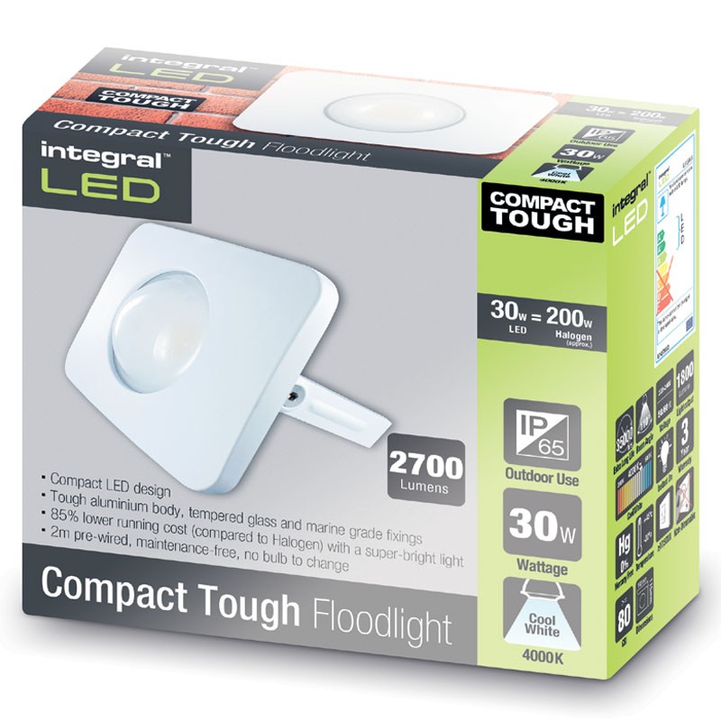 Compact-Tough Floodlight 30 Watt 4000K 2700Lm Hvid