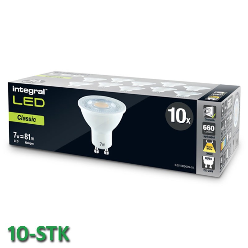 GU10 660Lm 7 Watt (81W) 3000K dæmpbar - 10-Pak