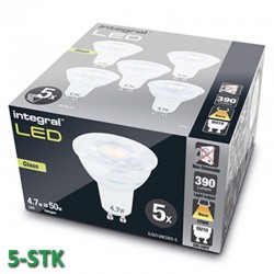 GU10 390Lm 4,7 Watt (50W) 2700K Glas 5-Pak