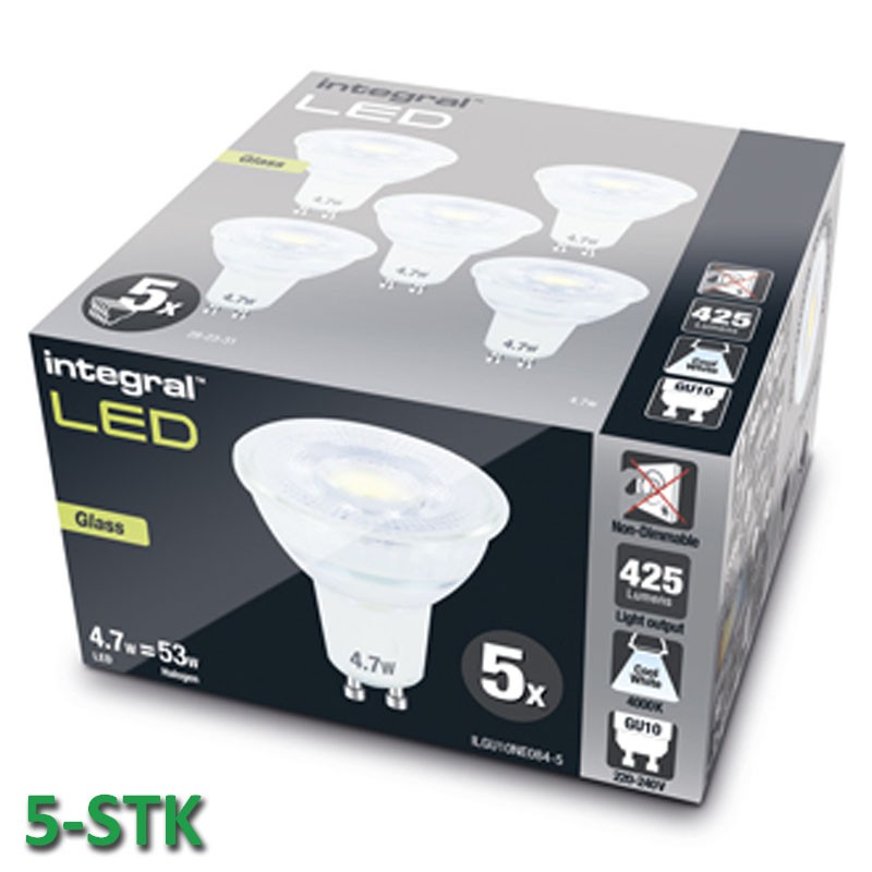GU10 425Lm 4,7 Watt (53W) 4000K Glas 5-Pak