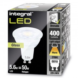 GU10 400Lm 5,6 Watt (50W) 2700K Glas Dæmpbar