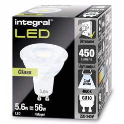 GU10 450Lm 5,6 Watt (56W) 4000K Glas Dæmpbar