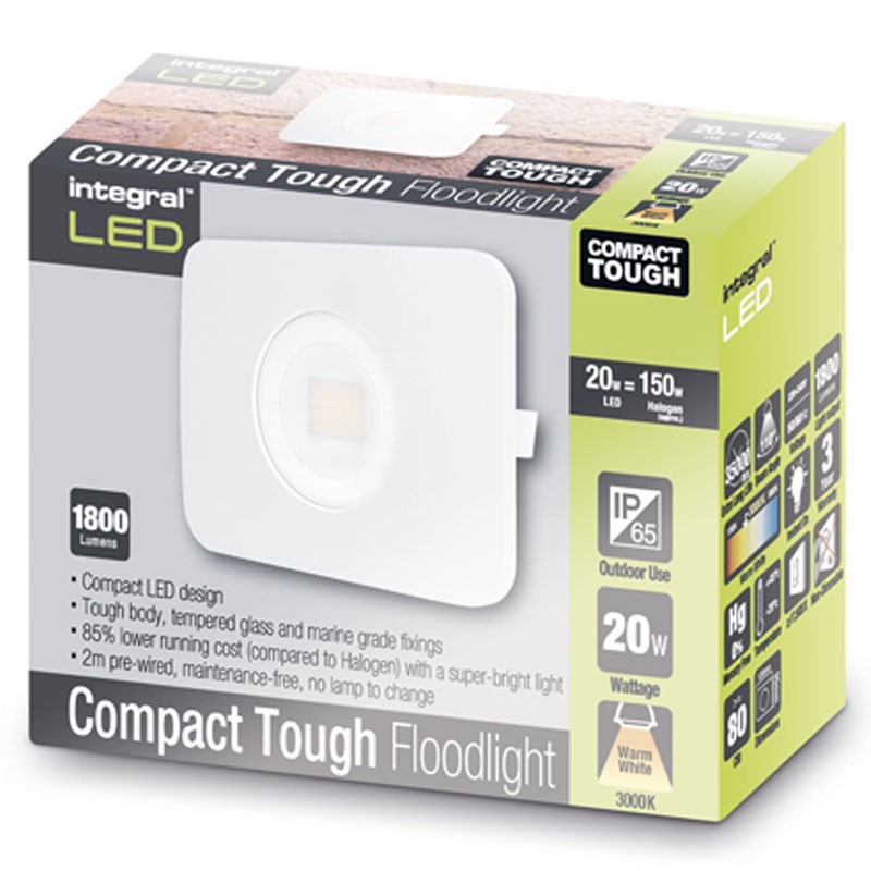 Compact-Tough Floodlight 20 Watt 3000K 1800Lm hvid