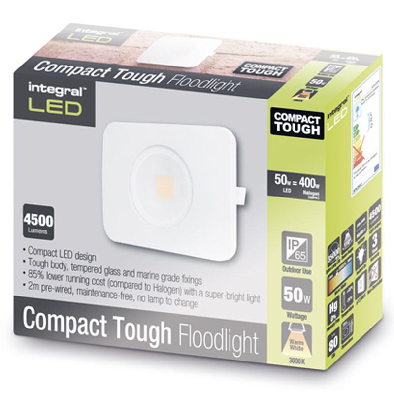 Compact-Tough Floodlight 50 Watt 3000K 4500Lm hvid