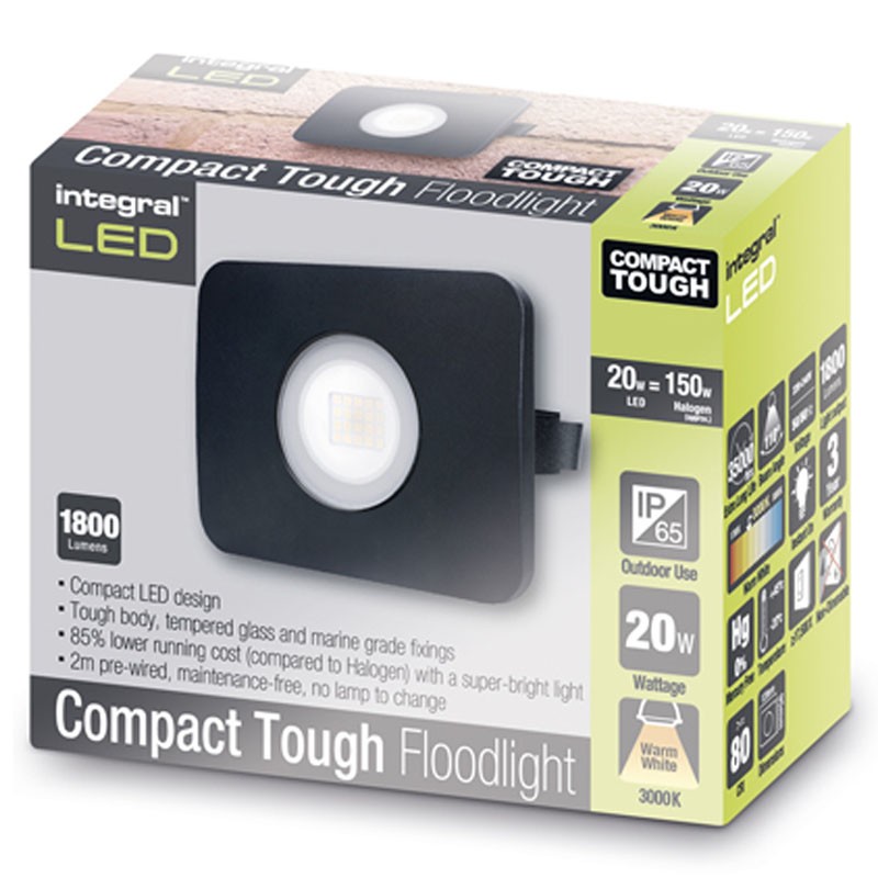 Compact-Tough Floodlight 20 Watt 3000K 1800Lm sort