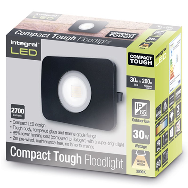 Compact-Tough Floodlight 50 Watt 3000K 4500Lm sort