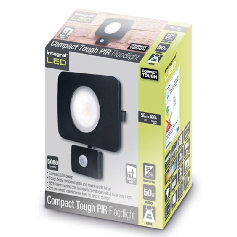 Compact-Tough Floodlight 50 Watt 4000K 4500Lm PIR Sensor override sort